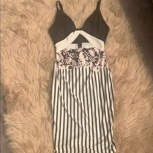 Sexy striped lined spandex dress with cut out